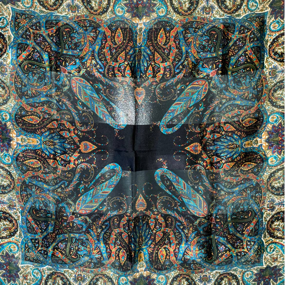 Yves Saint Laurent YSL Large 100% Silk Paisley Print Scarf Shawl Babushka - Picture 12 of 15
